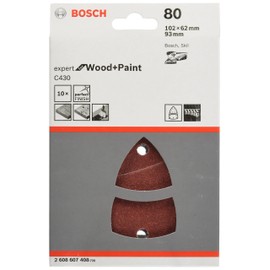 Bosch Accessories 10-piece C430 Sanding Sheet Set 'Expert for Wood' (Wood and Veneer, 102 x 62, 93 mm, Grit 80, Accessories for Multi Sanders)