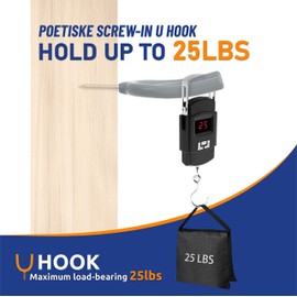 POETISKE Screw in U Utility Hooks Wall Mount Garage Storage Organizer Hanger Hanging Shovels Broom Guitar Garden Tools Heavy Duty Vinyl Holder 16pack