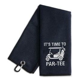 WUUCKOO It's Time to Par-tee Embroidered Golf Towel, Funny Golf Towel for Golf Bag with Clip, Golf Accessories for Men Women, Birthday Retirement Gift for Golfer Grandpa Dad Friend Brother Golf Lover