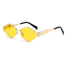 YAMEIZE Trendy Metal Frame Hexagon Sunglasses - for Men and Women 90s Vintage Classic Glasses Metal UV400 Protection Driving Outdoor, Yellow Gold