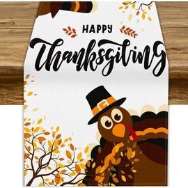 JanJCurt Camino de mesa de pavo de Acción de Gracias, diseño de pavo, rama de otoño, hojas amarillas, cosecha de otoño, cocina, mesa de comedor, decoración para interiores y exteriores, casa de campo,
