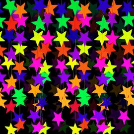 120feet UV Neon Star Garland Hanging Paper Streamers Glow in The Dark Black Light Glow Party Supplies and Decorations Glow in The Dark Garlands Blacklight Reactive Fluorescent Party Kit for Birthday