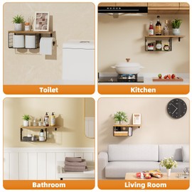 VITVITI Toilet Paper Holder with Shelf, Wall Mounted Toilet Paper Storage Basket, Wood Metal Toilet Roll and Wipes Holder for Bathroom Farmhouse (Brown)