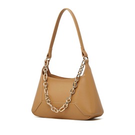 MoreFarther Shoulder Bags for Women, Luxury Genuine Leather Hobo Handbags, Crossbody with Two Straps and a Chain (Beige)