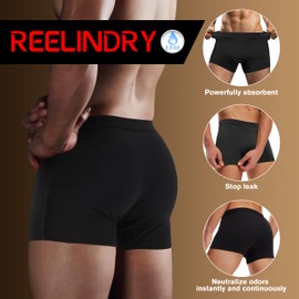 REELINDRY Washable Incontinence Boxer Briefs Leak Proof 2.3 oz Absorbency Bladder Leak Underwear for Men 1 Pack (Black, 4XL)