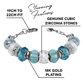 Cate & Chloe Aurora 18k White Gold Beaded Bracelet with Crystals, Beautiful Bangle Charm Bracelet, Sparkle Silver Beads Charm Bracelet for Women, Friendship Bracelets (Blue)