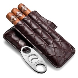 Travel Cigar Humidor Case, Portable Cigar Box with Staniless Steel Cigar Cutter, Waterproof & Airtight Case Humidor (Holds up to 3 Cigars) (Gray)