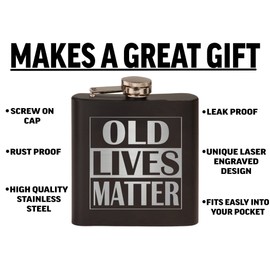 Rogue River Tactical Funny Old Lives Matter Retirement Gift Stainless Steel Hip Flask Premium Matte Black Makes a Great Gift For Him Dad Father Gag Joke Gift