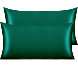 NTBAY 2 Pack Satin King Pillowcases for Hair and Skin, Luxurious and Silky Pillow Cases with Envelope Closure, 20x36 Inches, Dark Green