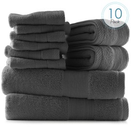 Hearth & Harbor Bath Towels for Bathroom - 100% Ring Spun Cotton Luxury Bathroom Towels - Soft & Highly Absorbent Bath Towels Set, 10 Piece Set (2 Bath Towels, 2 Hand Towels, 6 Washcloths) - Grey