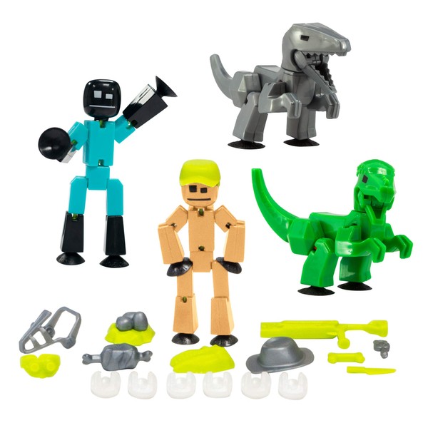 Zing Stikbot Dino Theme Pack Bundle, Set of 2 Stikbots, 2 Stikbot Dinos and Dino-Themed Accessories, Create Stop Motion Animation