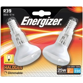 Pack of 2 Energizer 20W (=25W) Bulbs, Eco Halogen, R39 Reflector, 100% Dimmable Lamps, E14 SES, 235lm, 2700K Warm White (Twin Blister Pack) S11953 - Not for Use in Lava Lamps