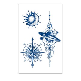 GZ395 396 Temporary Compass Tattoo Planet Tattoo Sun and Moon Semi-Permanent Tattoo 2 Sheets