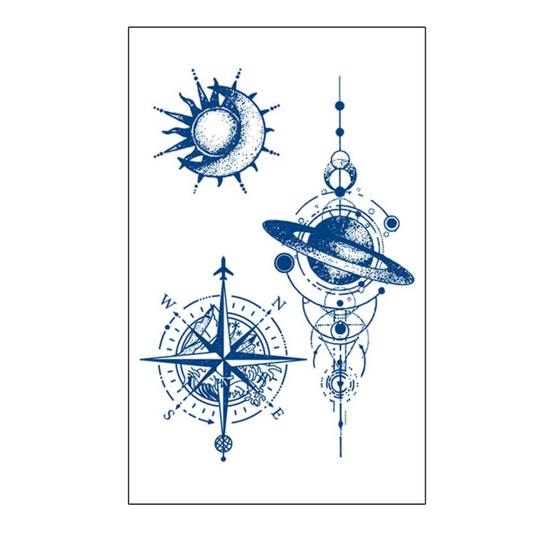 GZ395 396 Temporary Compass Tattoo Planet Tattoo Sun and Moon