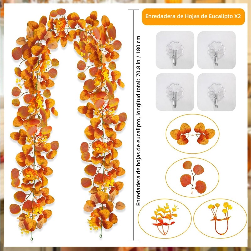 Guirnalda de Otoño Artificial de Eucalipto, 2 Unidades de 180