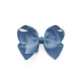Bownita Girl's' Classic Handmade Grosgrain Hair Bow, Snag-free, No-Slip, Medium Size (Smoke Blue)
