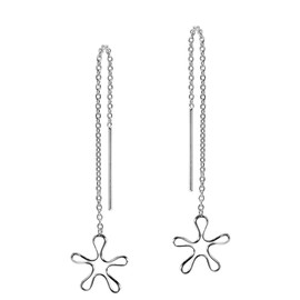 AeraVida Cute Little Flower Outlines on Cable Chain .925 Sterling Silver Slide Through Dangle Earrings for Simple and Unique Fashion Accessories with a Modern Trendy Vibe