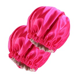 2PCS Silk Bonnet for Sleeping Satin Hair Bonnet Double Layer Sleep Bonnet Adjustable Elastic Band Silk Hair Wrap for Women (Rose Red, One Size)