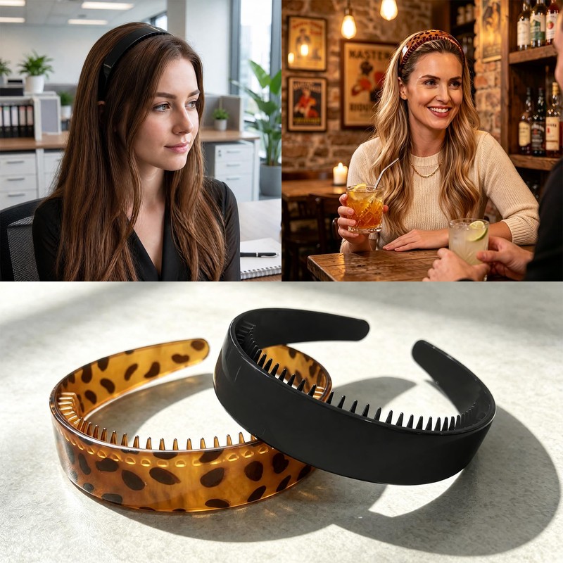 8Pcs Tortoise Shell Headband Fashion Plastic Headbands with Teeth Comb
