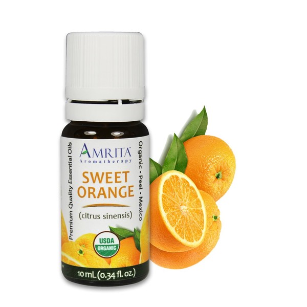 Amrita Aromatherapy Organic Orange Sweet Essential Oil, 100% Pure Undiluted Citrus sinensis, Therapeutic Grade, Premium Quality Aromatherapy Oil, Tested & Verified, 10ML