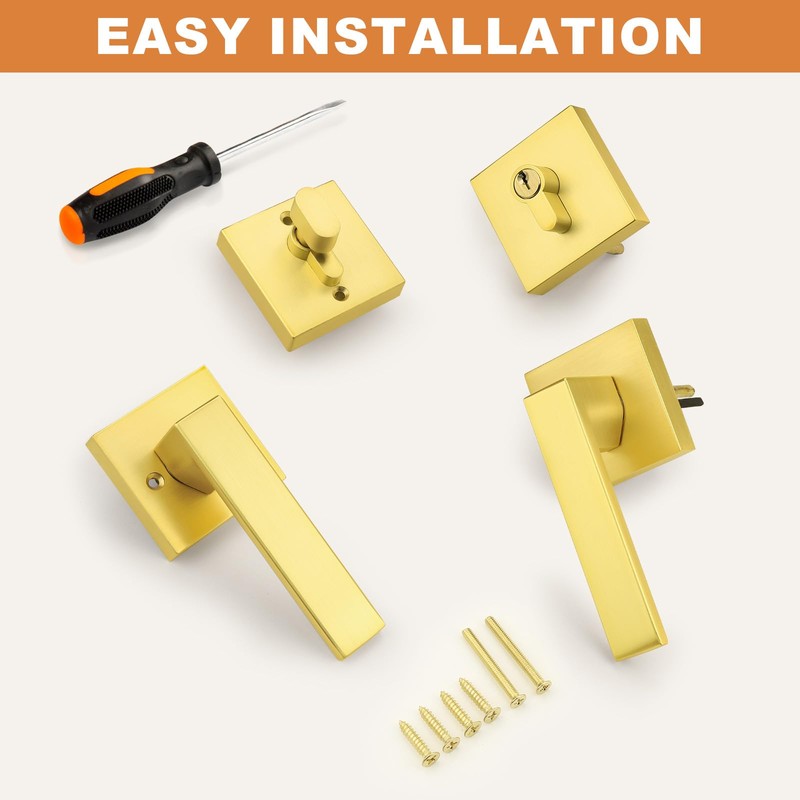 Probrico Keyed Alike Brushed Gold Exterior Door Locksets Square, Satin