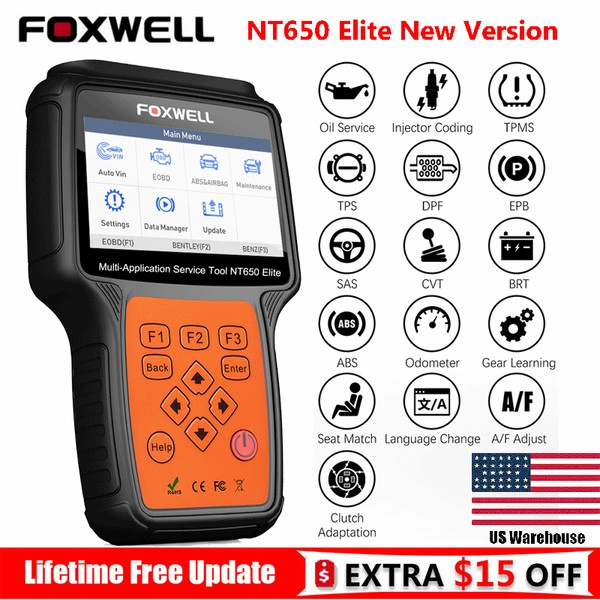 Foxwell NT650 Elite Car OBD2 Diagnostic Scanner ABS SRS TPMS
