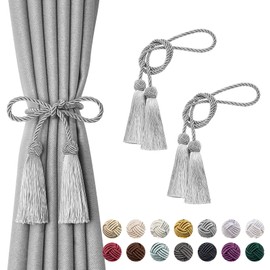 Pretty Jolly Pack of 2 Double Tassel Curtain Tiebacks Handmade Rope Knot Drape Tieback Tie Back Elegant Decorative Curtain Holdbacks for Home & Office Window Drapery (Grey)