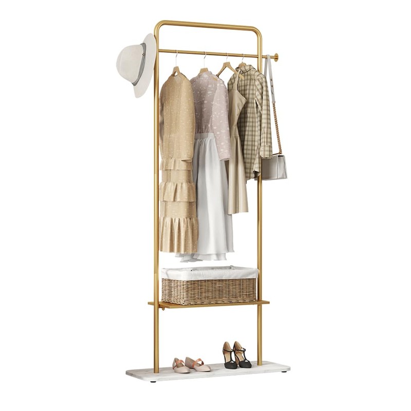 KaKaBB Gold Clothing Rack with Shelves, Coat Racks Freestanding with