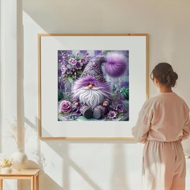 DIADAY Gnome Diamond Art Kits for Adults, 5D Diamond Painting Kits for Adults with Full Round Gem, DIY Diamond Painting Purple Gnomes Crafts Home Wall Decor Gift 12 x 12 Inches