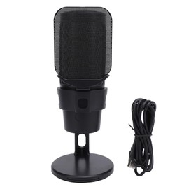 USB Gaming Microphone, PC Condenser Mic with Quick Mute Function, Shock Mount, Rotate Gain Key, Ideal for Podcasts, Videos, Streaming for PC (Black)