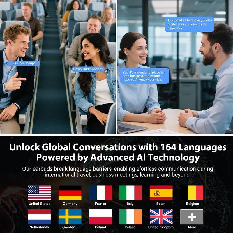 AI Language Translation Earbuds Real Time, Supports 164 Languages With