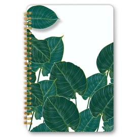 Mlife Spiral Notebook A5 lined,Notebooks Spiral Bound 160Pages,100g/m²note pad,8.5 "X 6" Travelers Notebook,Notebooks with Pockets,Elastic for Adult Diary&Journal Notebook-Green Gold leaf