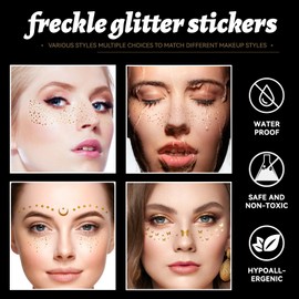 MLSMILE Glitter Freckles Face Tattoo,12PCS Face Glitter Speckles Patches,Glow Up Makeup Patches Festival Rave Accessories for Women,Sparkle Makeup Patches, Cosmetic Glitter for Face Patches
