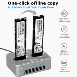 M.2 NVMe SSD Dock AHCI Duplicator Cloner USB3.2 20G SSD Dual-Bay Offline Clone USB C to NVME Docking Station Mobile Hard Drives Dock for Mac Window Linux