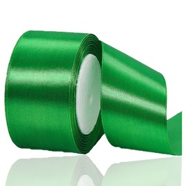 Green Satin Ribbon 2 Inch x 25 Yards, Solid Color Fabric Ribbon for Gift Wrapping, DIY Crafts, Hair Bows Making, Wreaths, Christmas Ornaments, Wedding Party Decoration and Sewing Projects