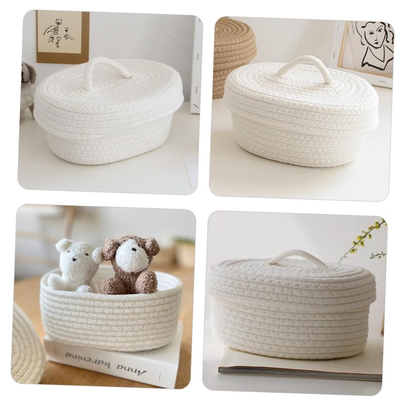 Ciieeo Cotton Rope Woven Storage Basket with Lid for Makeup