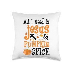 All I Need Is Jesus And Pumpkin Spice Thanksgiving All I Need is Jesus and Pumpkin Spice Fall Autumn Christian Throw Pillow, 16x16, Multicolor