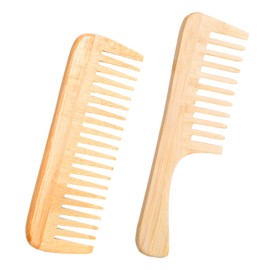 YUXIANLB 2PCS Bamboo Comb Anti-Static Wide Tooth Combs Natural Bamboo Comb Set Large Hair Detangling Combs Small Wooden Curls Big Tooth Wood Hairs Brushes for Straight Natural Curly Wavy Dry Wet Hair