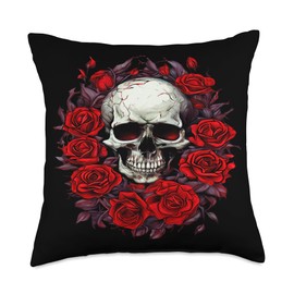 Gothic rose skull, Edgy skull art Black and white skull Throw Pillow