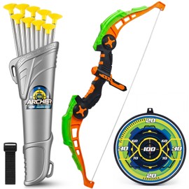 LADFAR Kids Bow and Arrow Set, LED Light Up Archery Toy with Shooting Sound, 9 Suction Cup Arrows, Target & Quiver, Indoor Outdoor Toy Gift for Boys Girls Ages 6-12