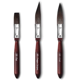 Sable Watercolor Brushes - 3Pcs Short Handle Paint Brush Set with Dagger, Cat's Tongue & Flat Brushes for Watercolour, Acrylic, Oil | Squirrel Hair | Artist & Beginner Pinstriping Kit