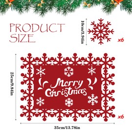 12 Pack Red Felt Christmas Placemats and Coasters Set - Snowflake Design Holiday Table Mats for Dinner Party, Wedding Decor (35x25cm & 10.5x9.3cm)