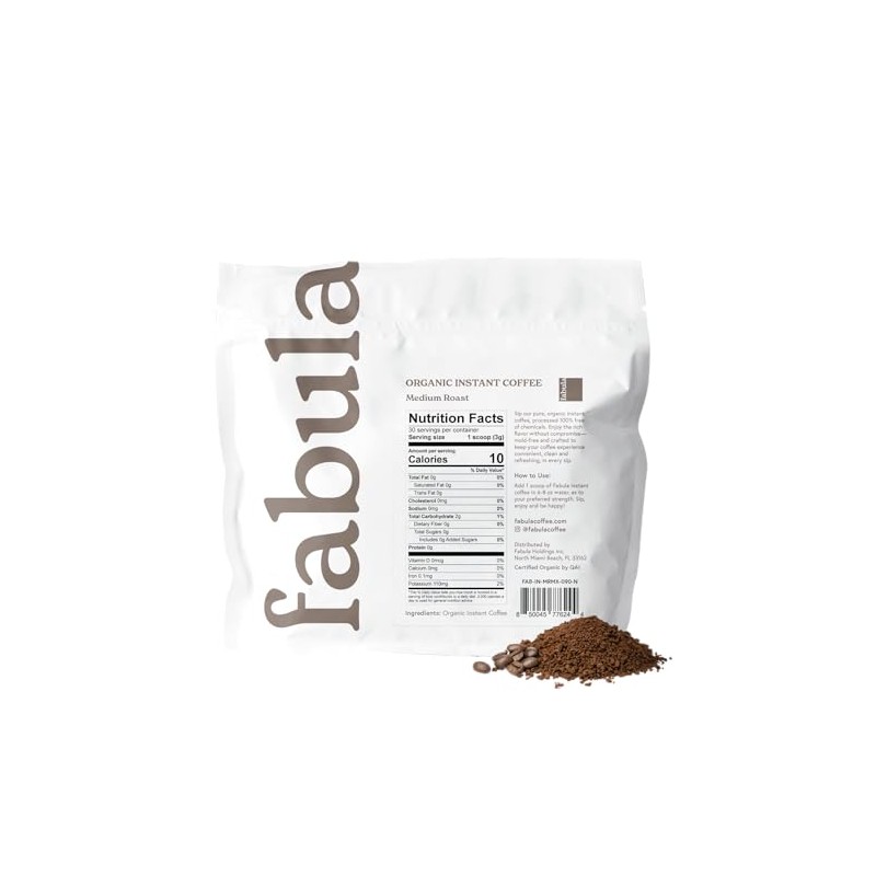 Fabula Organic Instant Coffee, Low Acid, Mold Free - Medium