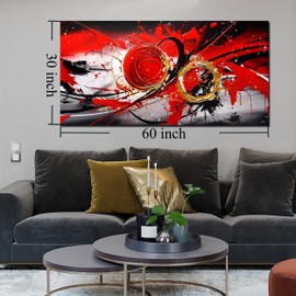 Large Red and Black Abstract Canvas Wall Art for Living Room Bedroom Home Office Modern Wall Decor Framed Canvas Prints Artwork Size 30x60