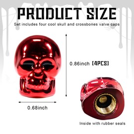 Yourkar 4 PCS Skull Style Valve Caps, Copper Red-Eyed Skull Tire Valve Protection Cover with Rubber Ring, Decorative Wheel Valve Cover for Car Motorcycle Bicycle, Car Accessories (Red)