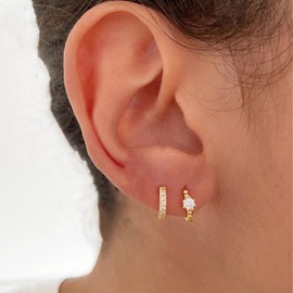 MOROTOLE 925 Sterling Silver Small Huggie Hoop Earrings for Women AAAA+ Cubic Zirconia 18K Gold Huggie Hoop Earrings Hypoallergenic Stud Earrings Set Suitable for Multiple Ear Piercings Jewelry Gifts