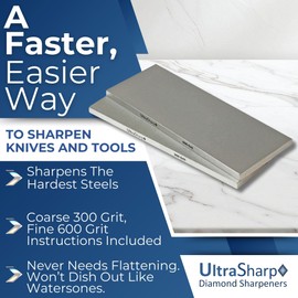 UltraSharp 2-Piece Diamond Sharpening Stone Set - 8 x 3 Inch – 300 & 600 Grits (Coarse & Fine)