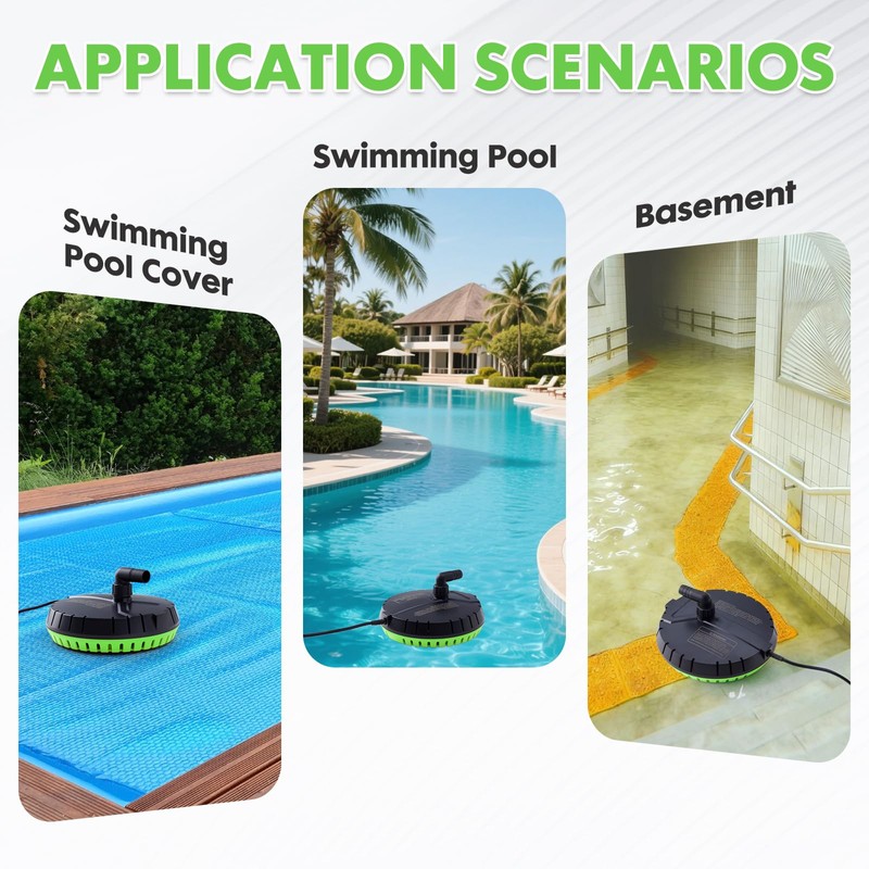 Aarcinhke Automatic Pool Cover Pump, 1500GPH Submersible Sump Pump, Green