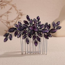 Lenjicons Square Rhinestone Hair Comb Silver Gold Rhinestone Wedding Headpiece Handmade Crystal Bridal Hair Comb Bridal Hairpiece for Brides Bridesmaid (purple)
