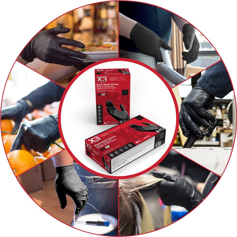 AMMEX Black Nitrile 3 Mil Disposable Gloves - Powder-Free, Latex-Free,